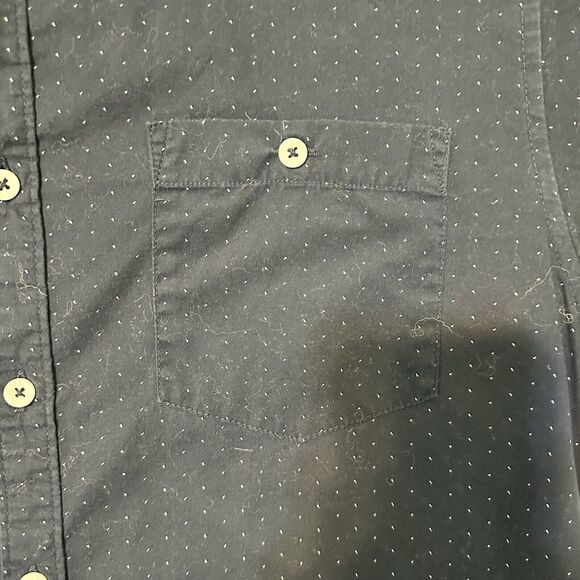 Denim & Flower Ricky Singh Men's L Shirt Navy Blue White Pin Dot Slim Fit Cotton - Picture 4 of 16